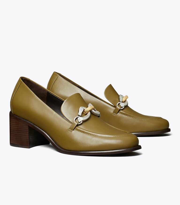 Tory Burch designer escarpins Mocassin à talon Jessa dans RAMURE GREEN angle