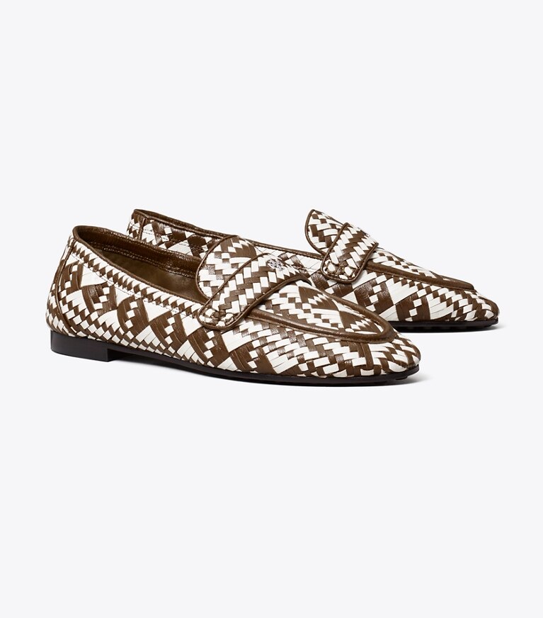Tory Burch designer mocassins Mocassin ballerine tressé dans TOASTED SESAME / BIANCO angle