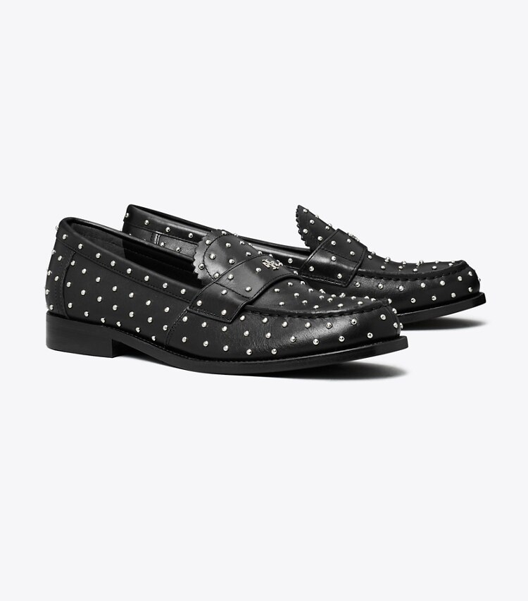 Tory Burch designer mocassins Mocassin classique à clous dans PERFECT BLACK / SILVER angle