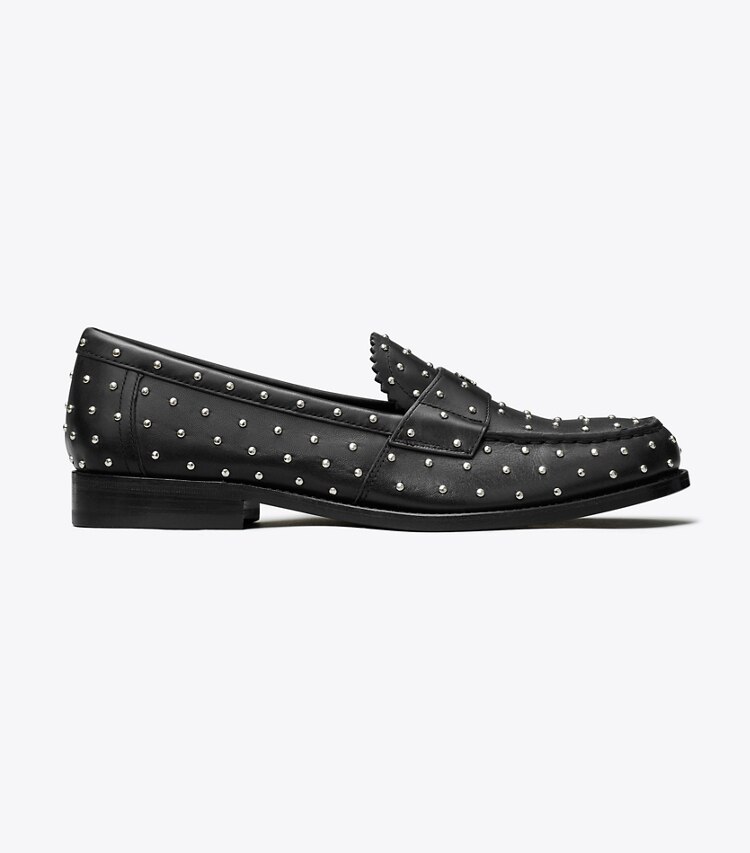 Tory Burch designer mocassins Mocassin classique à clous dans PERFECT BLACK / SILVER de côté