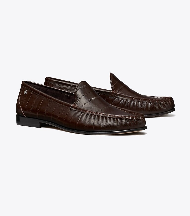 Tory Burch designer mocassins Mocassin froncé Classic dans DARK BROWN EEL angle