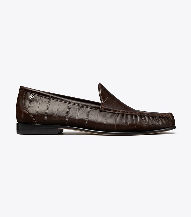 Tory Burch designer mocassins Mocassin froncé Classic dans DARK BROWN EEL de côté