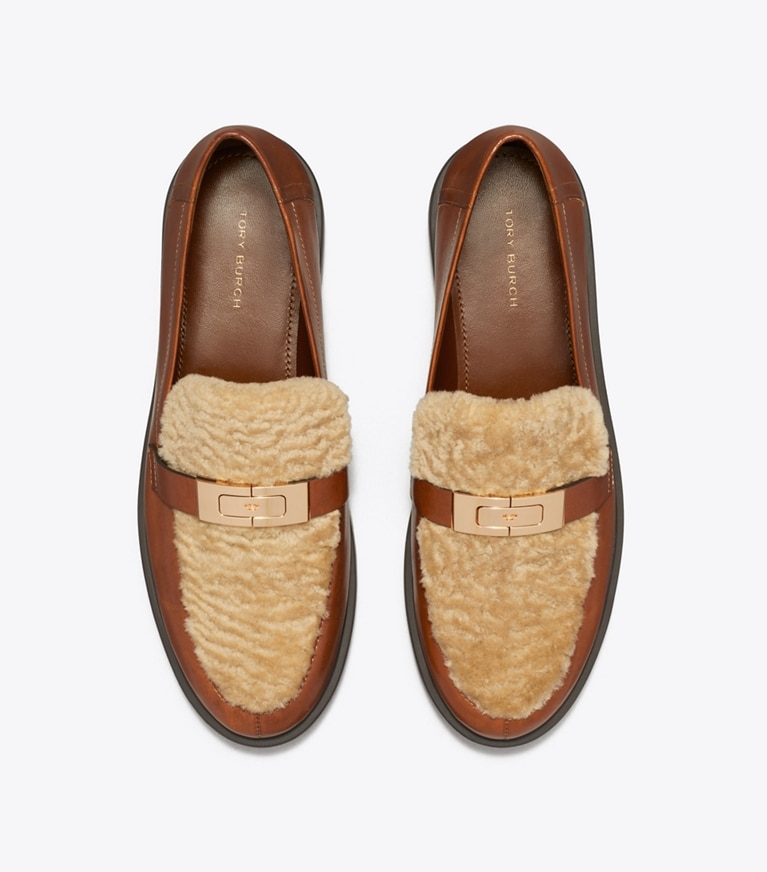 Tory Burch designer mocassins Mocassin Leelee en rason à semelle crantée dans CLASSIC CUOIO / BUTTERMILK / GOLD vue du dessus