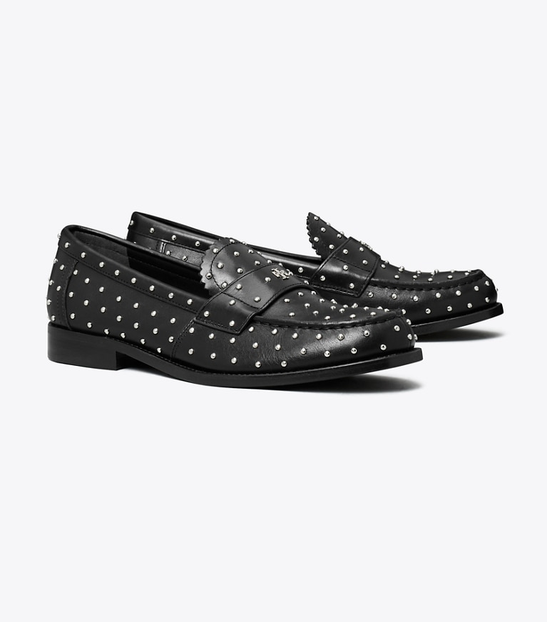 Tory Burch designer mocassini Mocassino classico con borchie in PERFECT BLACK / SILVER angle