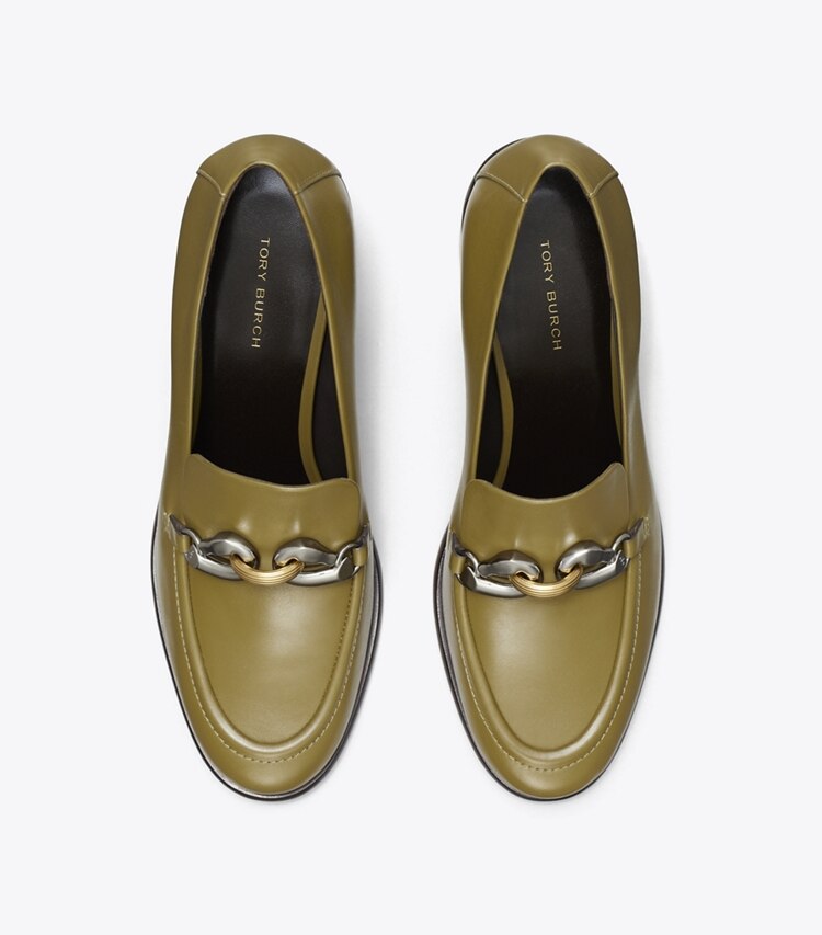 Tory Burch designer scarpe con tacco Mocassino Jessa con tacco in RAMURE GREEN superiore