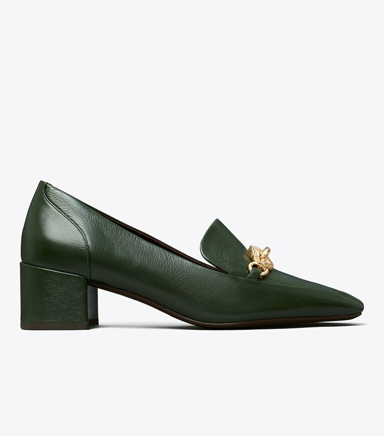 Tory Burch designer scarpe con tacco Mocassino Jessa con tacco in DARK EMERALD angle