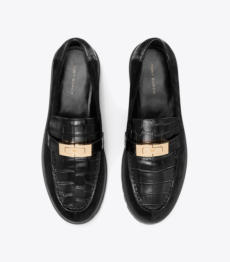 Tory Burch designer mocassini Mocassino LeeLee con suola a carrarmato in PERFECT BLACK / GOLD superiore