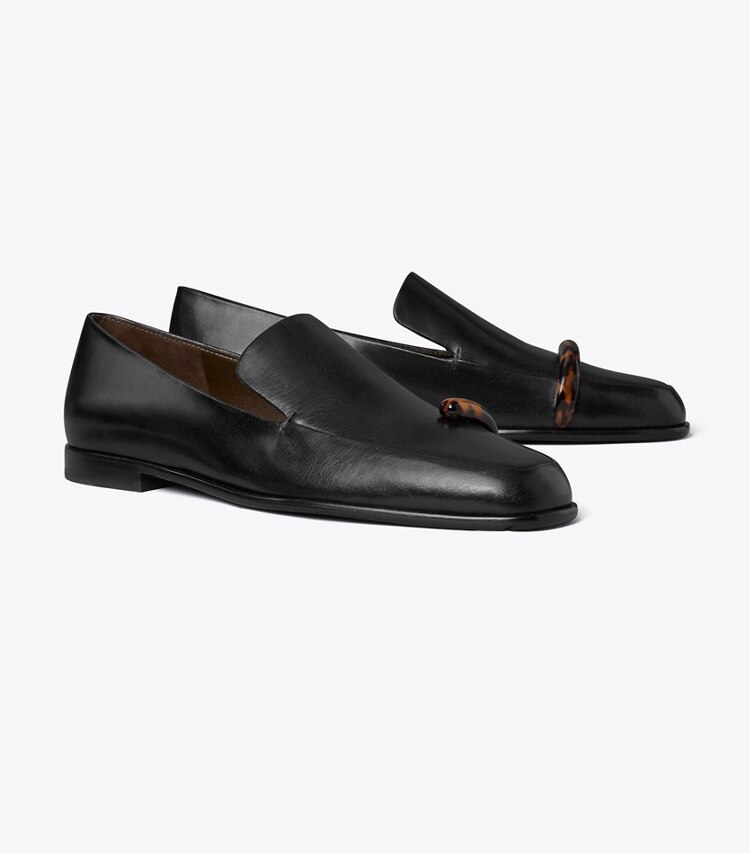 Tory Burch designer mocassini Mocassino Pierced in PERFECT BLACK / TORTOISE angle