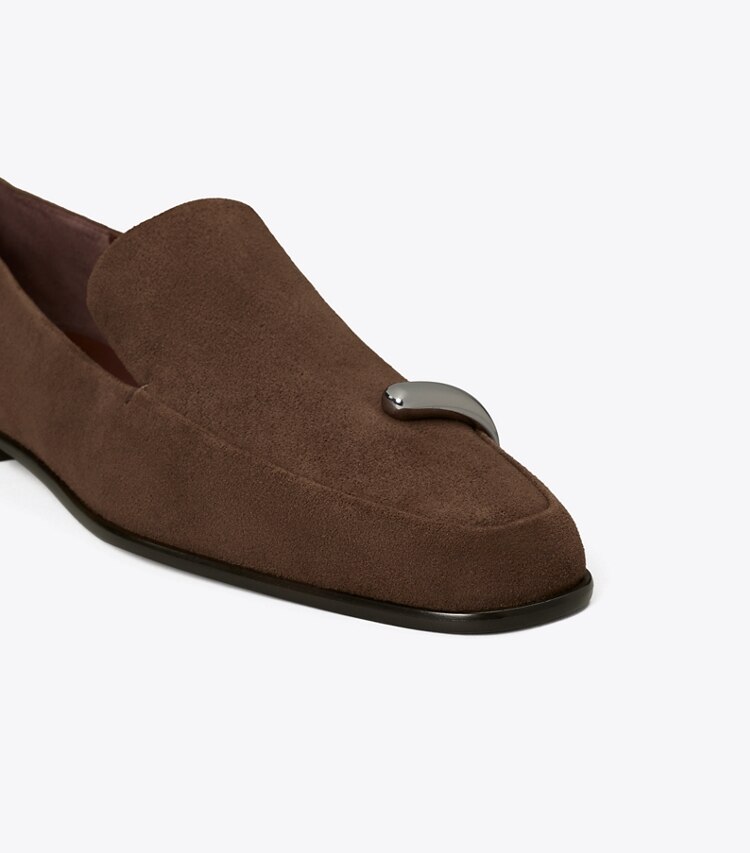 Tory Burch designer mocassini Mocassino Pierced in DARK COCOA / SILVER dettaglio