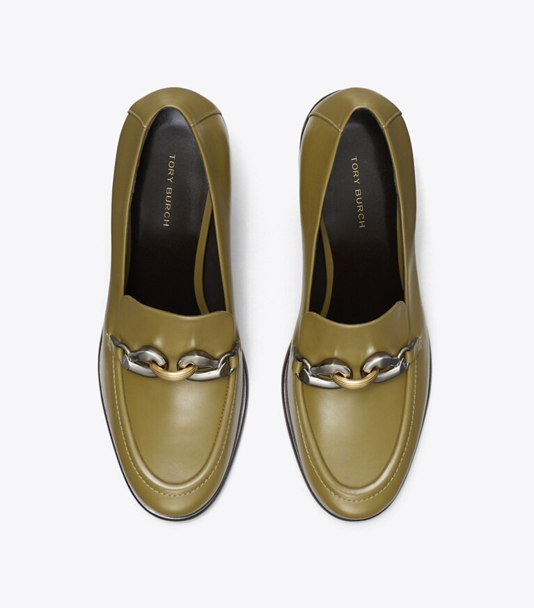 Tory Burch designer escarpins Mocassins à talon Jessa in RAMURE GREEN angle