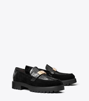 Tory Burch designer mocassins Mocassins Leelee à semelle crantée in PERFECT BLACK / GOLD angle