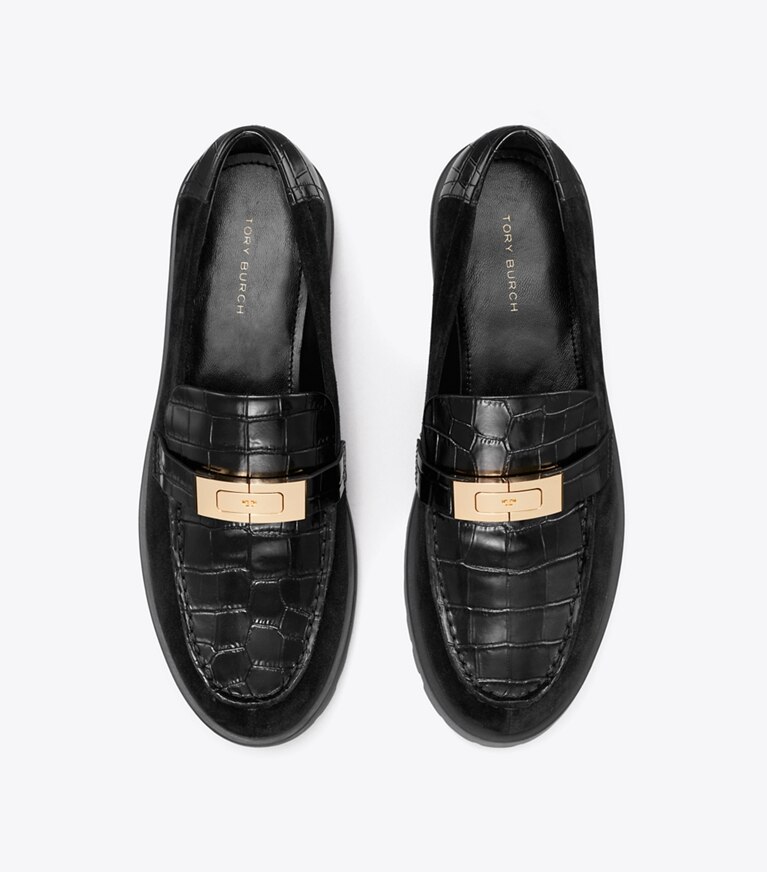 Tory Burch designer mocassins Mocassins Leelee à semelle crantée in PERFECT BLACK / GOLD dessus