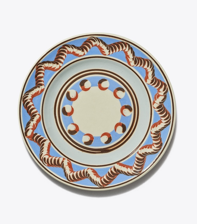 Tory Burch designer tabletop & drinkware Mochaware Salad Plate, Set of 4 in BROWN / Blue front