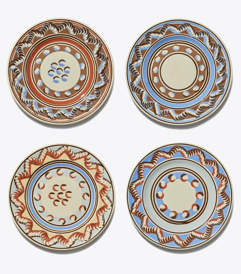 Tory Burch designer tabletop & drinkware Mochaware Salad Plate, Set of 4 in BROWN / Blue front