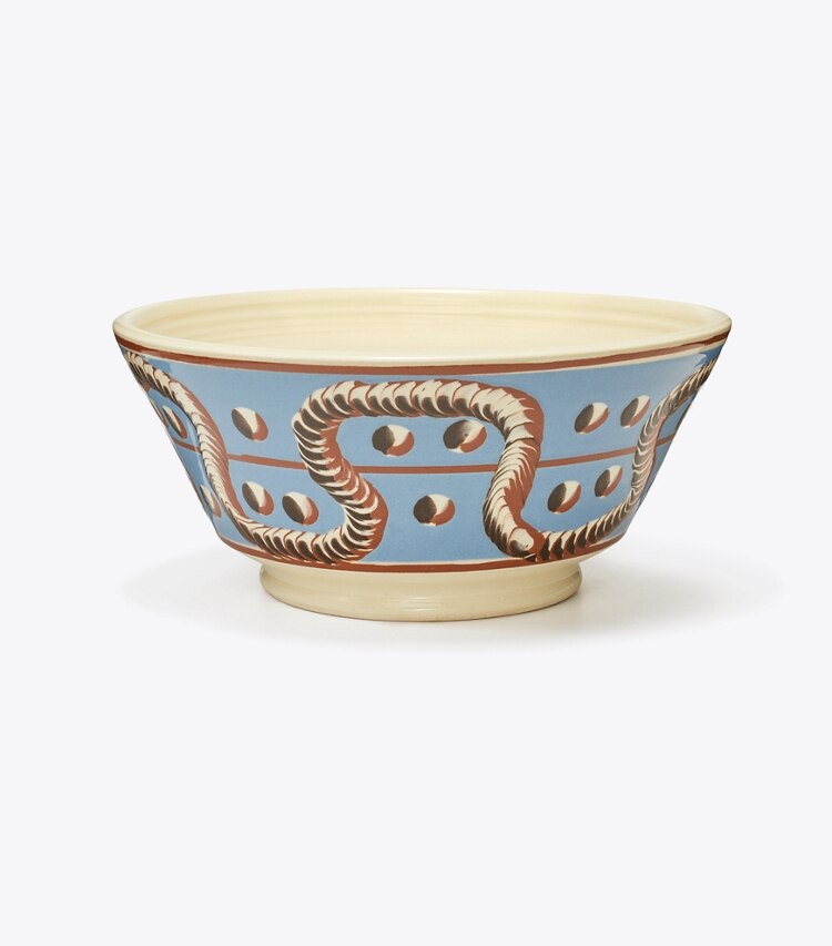 Tory Burch designer tabletop & drinkware Mochaware Serving Bowl in Blue Multi front