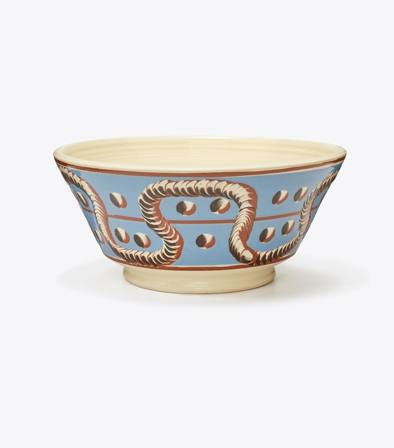 Tory Burch designer tabletop & drinkware Mochaware Serving Bowl in Blue Multi front