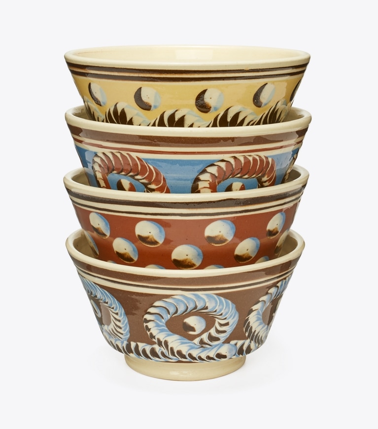 Tory Burch designer tabletop & drinkware Mochaware Soup Bowl, Set Of 4 in Blue Multi front