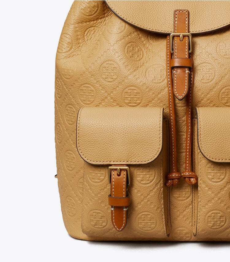 Tory Burch diseñador mochilas Mochila de piel graneada con monograma T en Biscotti detalle