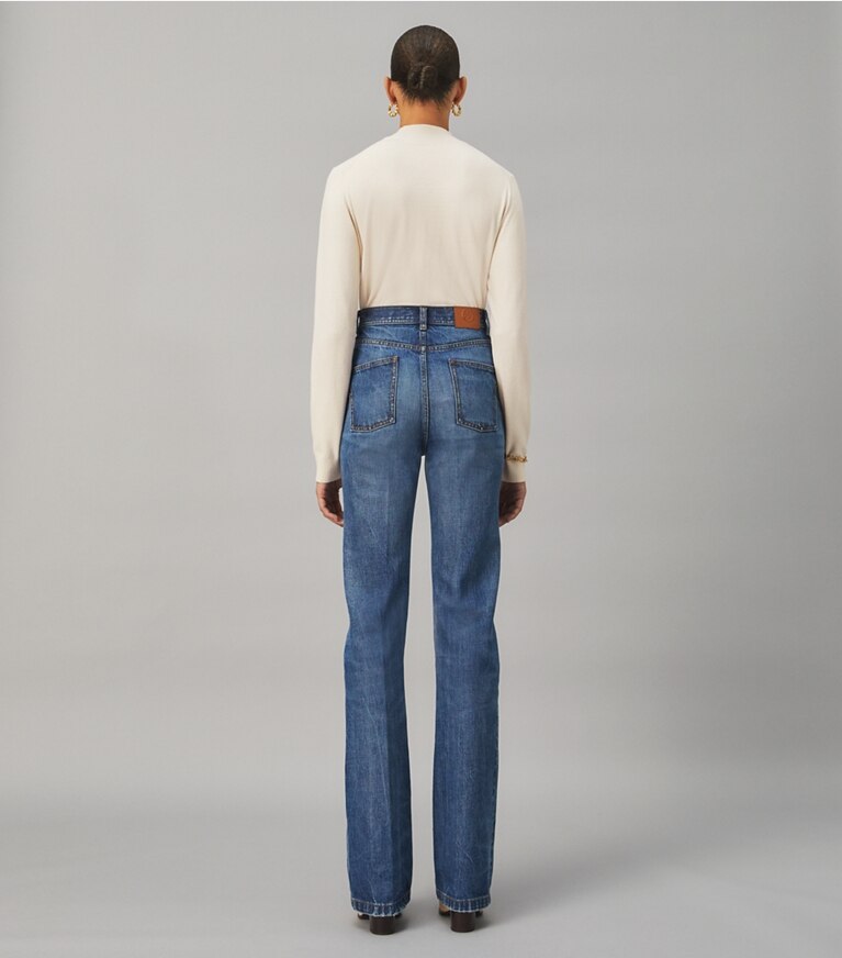 Tory Burch designer sweaters Mock-Neck Pullover in FRENCH CREAM on model back