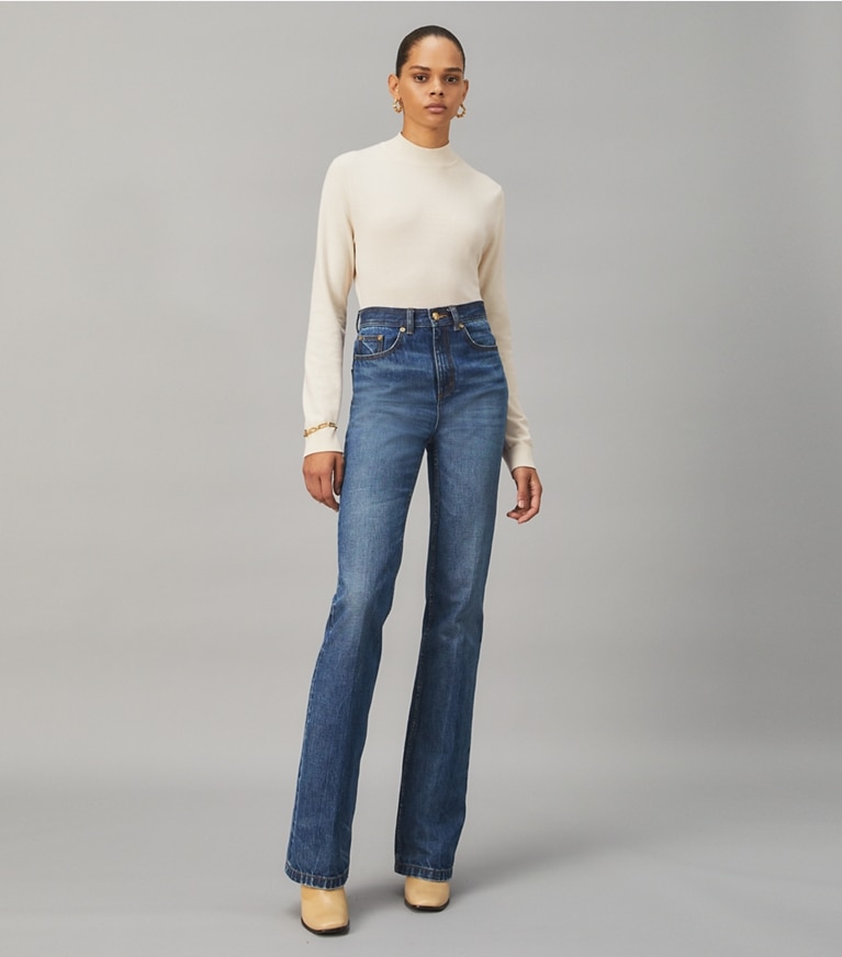 Tory Burch designer sweaters Mock-Neck Pullover in FRENCH CREAM on model front