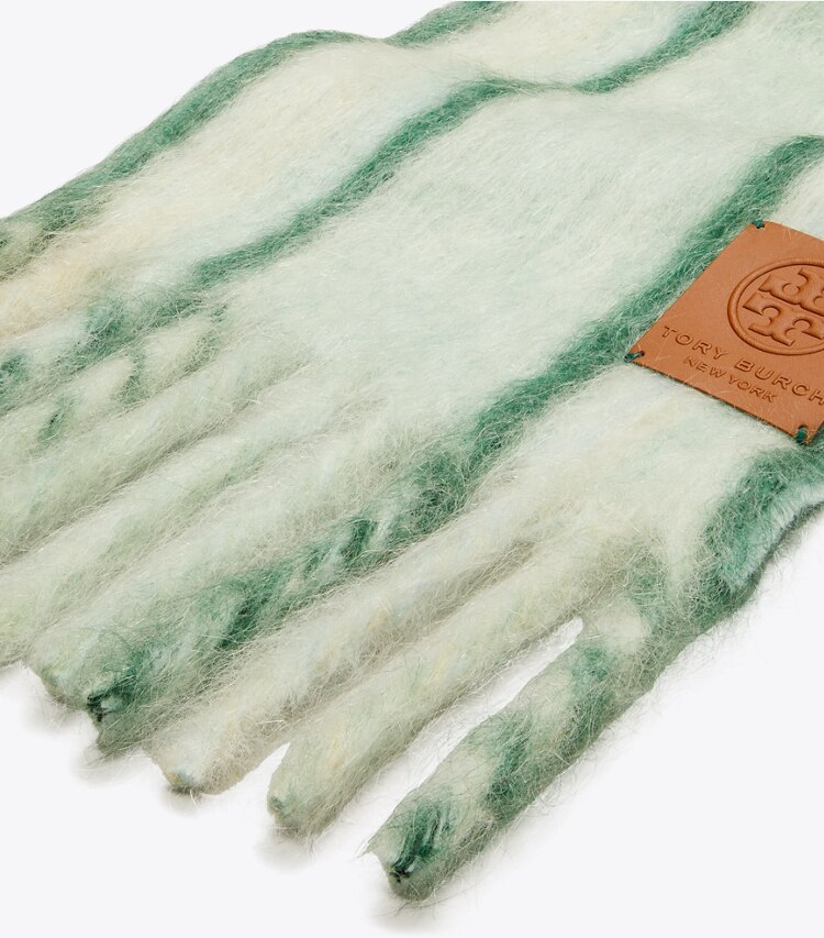 Tory Burch designer scarves Mohair Oblong Scarf in Green detail