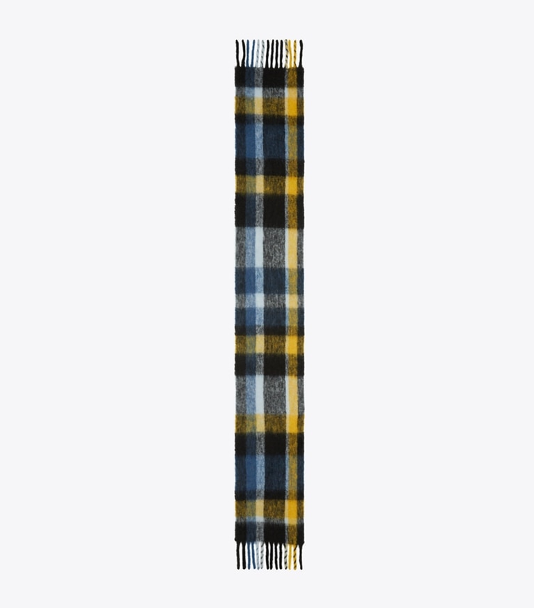 Tory Burch designer scarves Mohair Scarf in Crisp Blue / Golden Marigold overhead