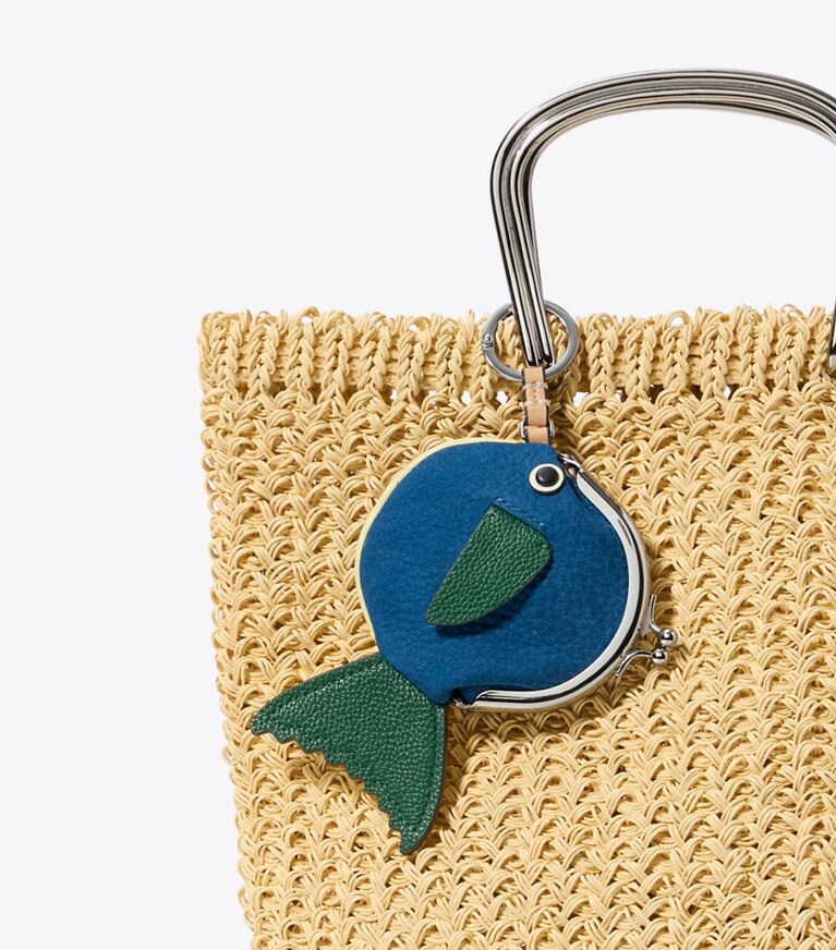 Tory Burch diseñador dijes para bolso y llaveros Monedero con forma de pez en Bright Blue detalle