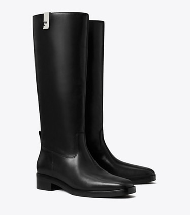Tory Burch designer knee boots Money Clip Boot in PERFECT BLACK angle