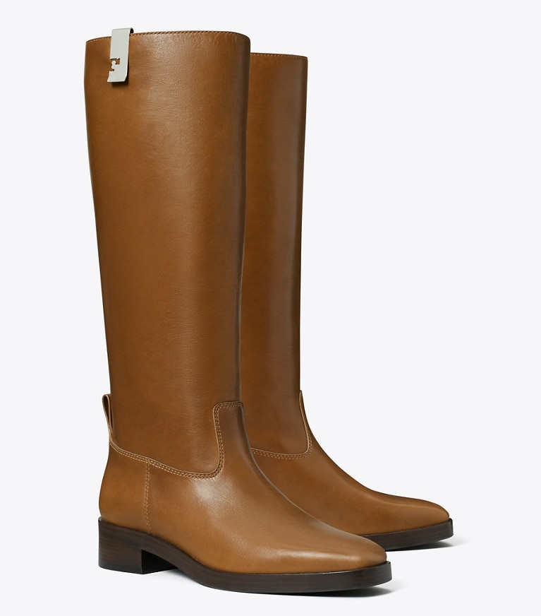 Tory Burch designer knee boots Money Clip Boot in MOCHA BROWN angle