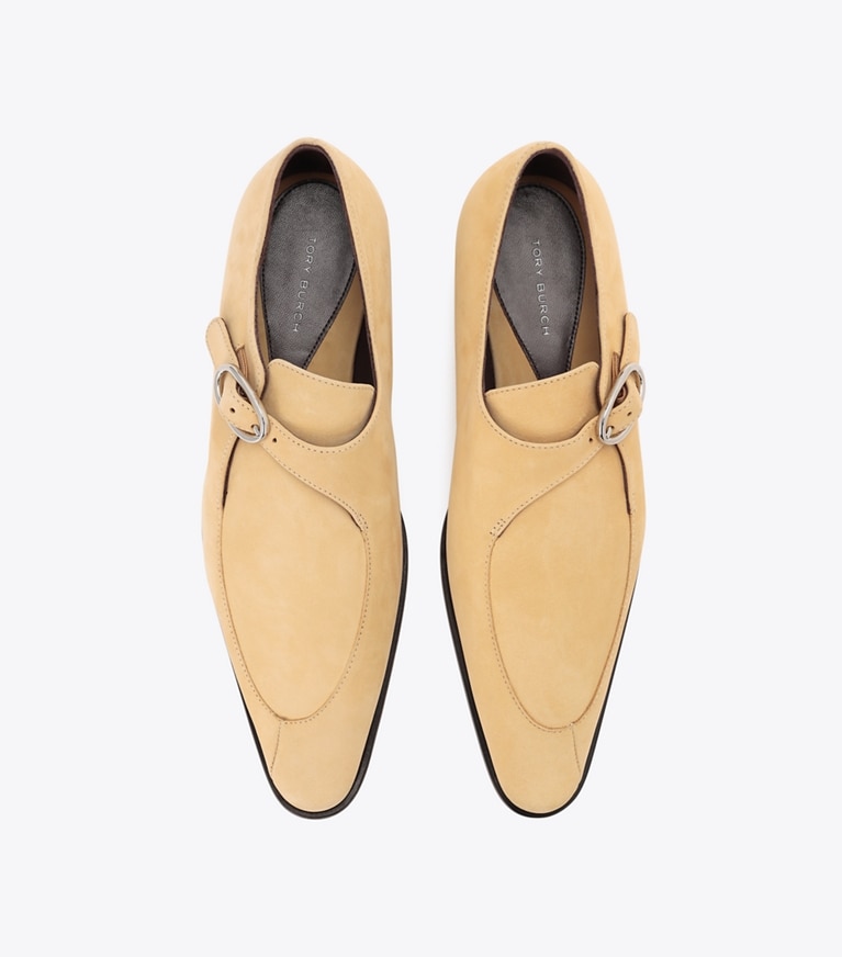 Tory Burch designer mocassins Monk strap torsadé dans Dune vue du dessus