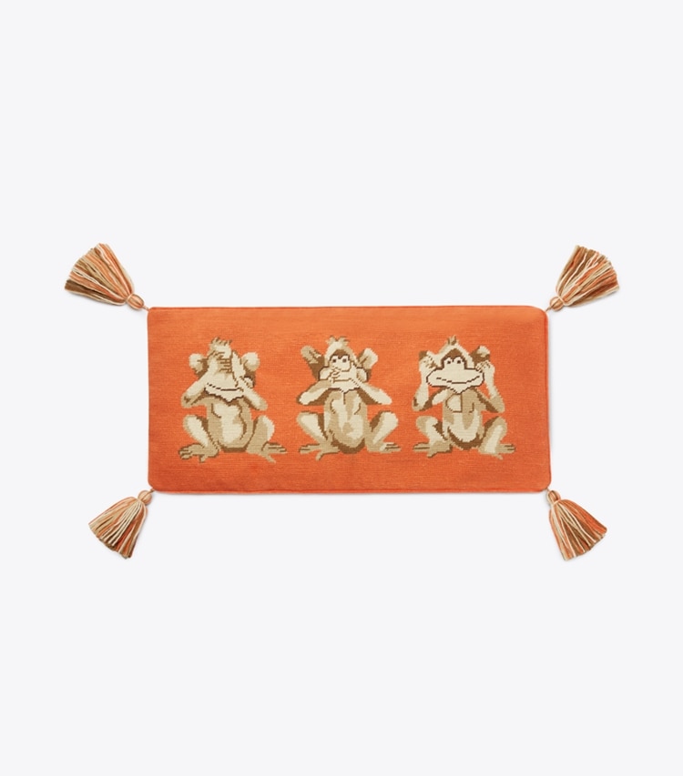 Tory Burch designer décor Monkey See Monkey Do Pillow in Orange front