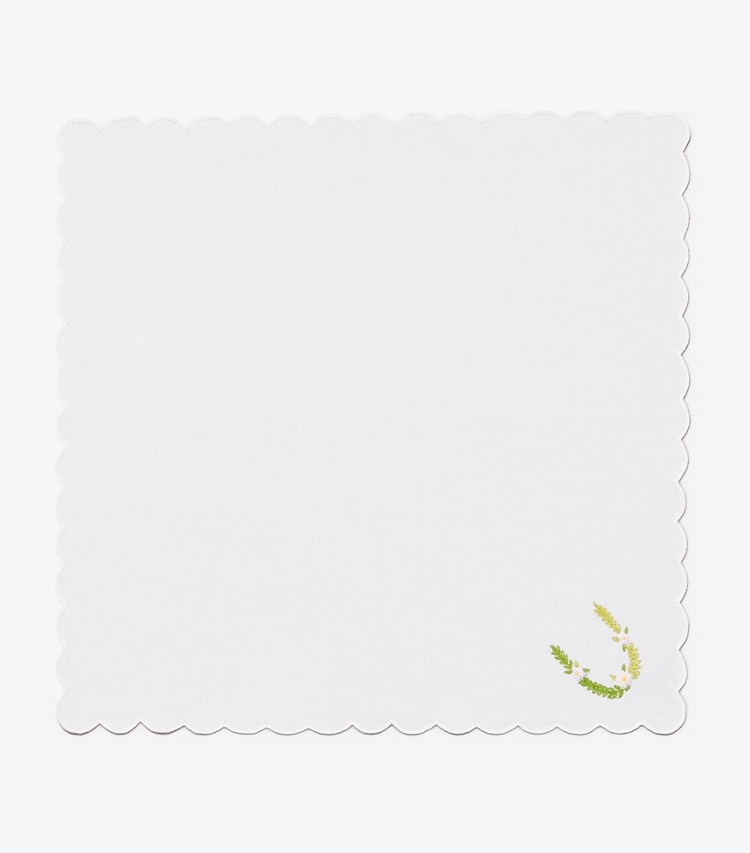 Tory Burch designer linens Monogram Handkerchief, Set Of 4 in White/Monogram U front