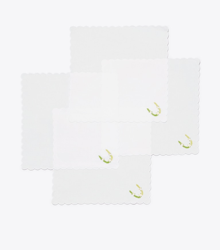 Tory Burch designer linens Monogram Handkerchief, Set Of 4 in White/Monogram U front