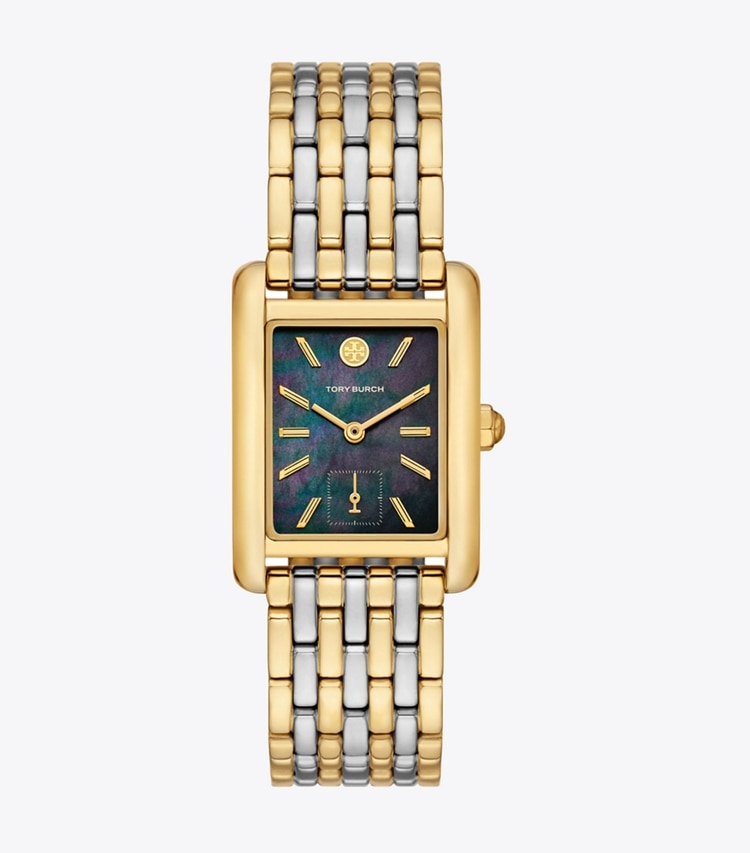 Tory Burch designer montres bracelet Montre Eleanor dans BLACK TINTED MOP/TWO-TONE de face