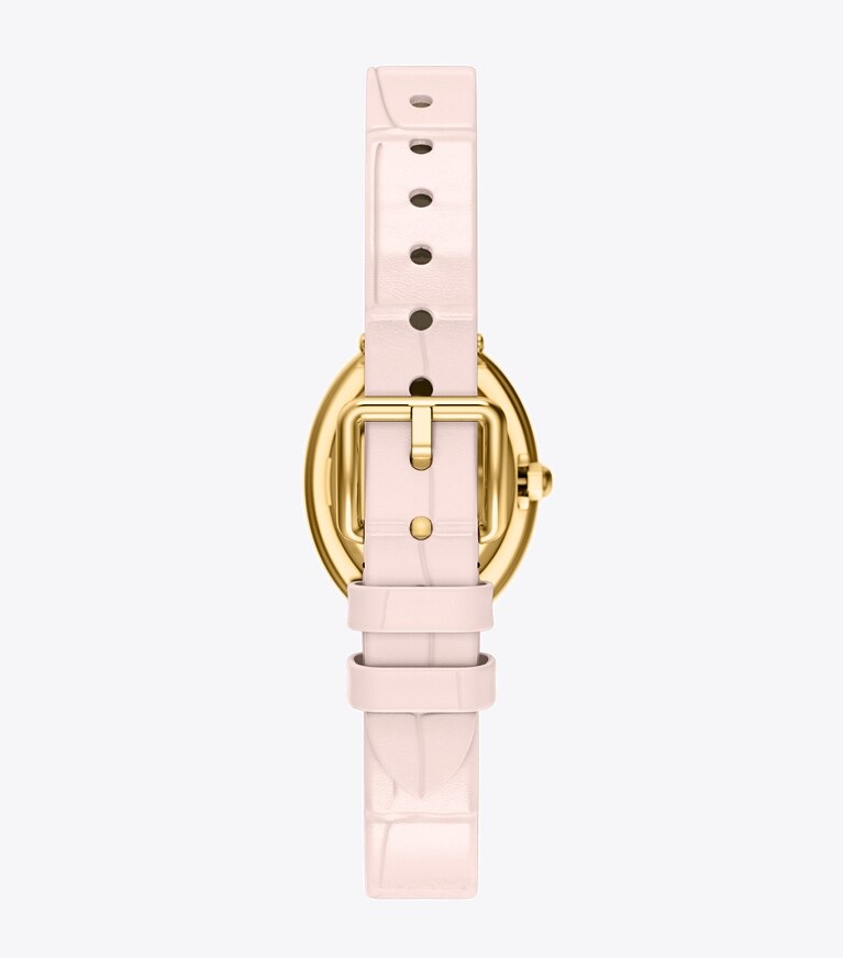 Tory Burch designer montres bracelet Montre ovale dans PINK MOTHER-OF-PEARL/PINK FAUX CROC/GOLD retour