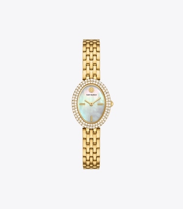 Tory Burch designer montres bracelet Montre Ovale dans MOP/STONES/GOLD de face