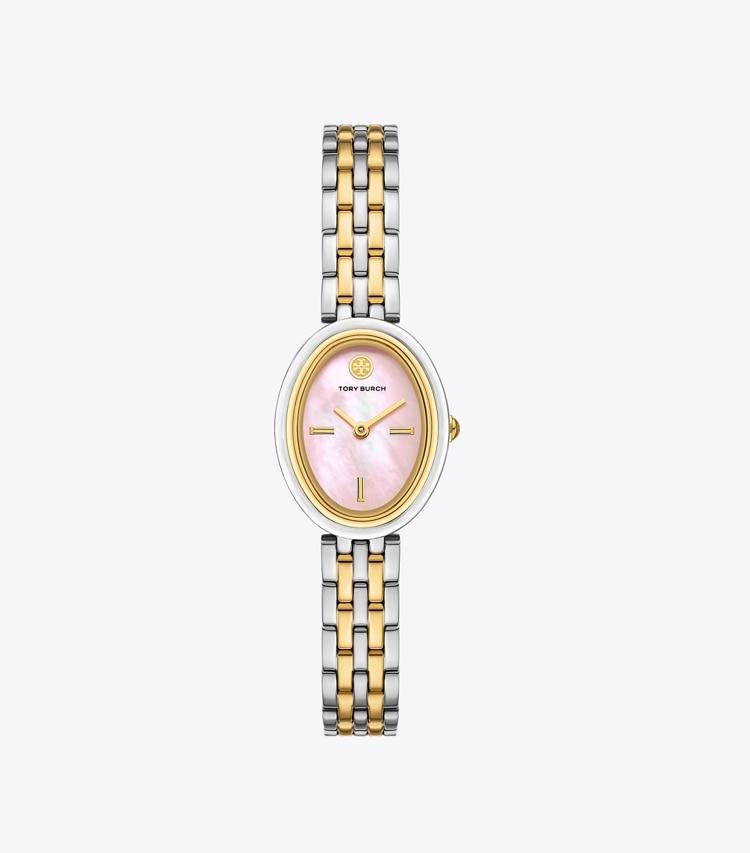 Tory Burch designer montres bracelet Montre ovale dans LIGHT PINK TINTED MOP/TWO-TONE de face