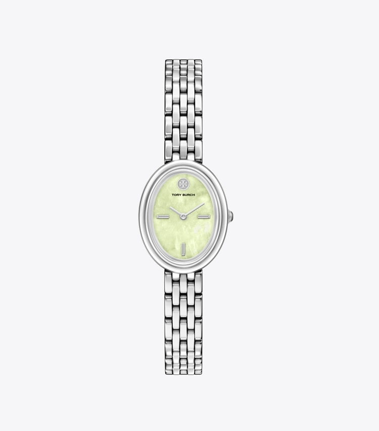 Tory Burch designer montres bracelet Montre ovale dans MINT GREEN MOP/SILVER de face
