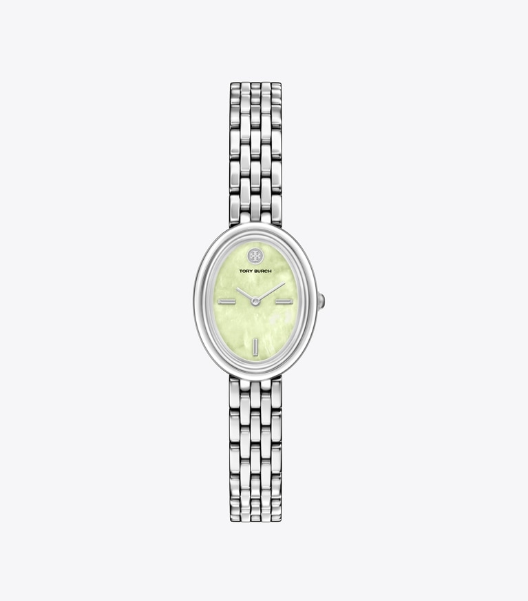 Tory Burch designer montres bracelet Montre ovale dans MINT GREEN MOP/SILVER de face