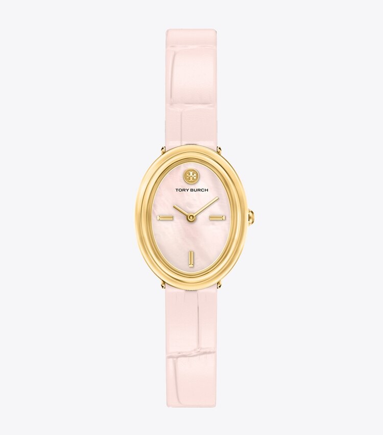 Tory Burch designer montres bracelet Montre ovale dans PINK MOTHER-OF-PEARL/PINK FAUX CROC/GOLD de face