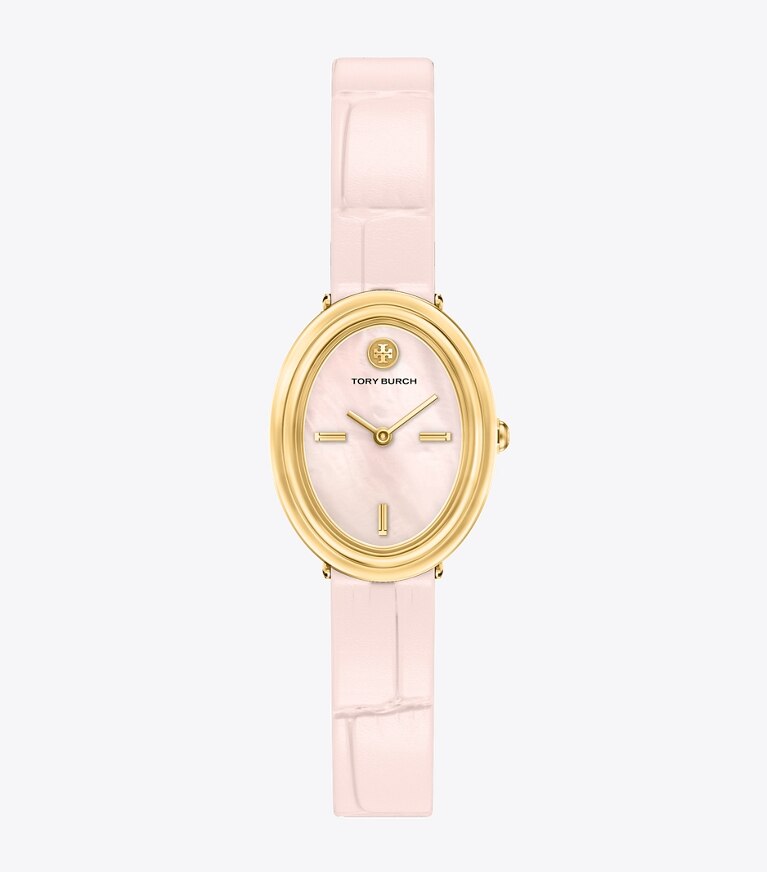 Tory Burch designer montres bracelet Montre ovale dans PINK MOTHER-OF-PEARL/PINK FAUX CROC/GOLD de face