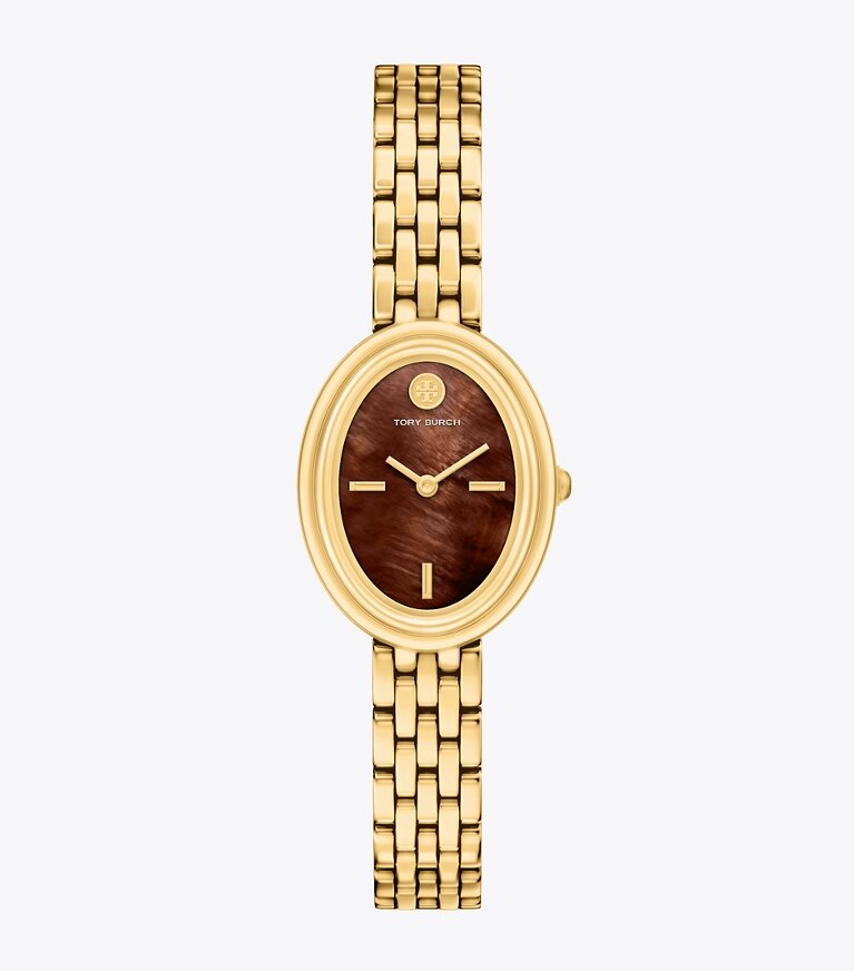 Tory Burch designer montres bracelet Montre ovale dans CHOCOLATE MOTHER-OF-PEARL/GOLD de face