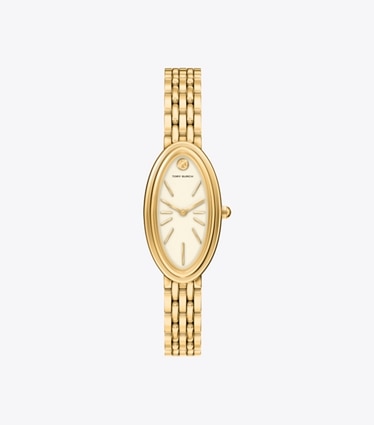Tory Burch designer montres bracelet Montre ovale longue in IVORY/GOLD front