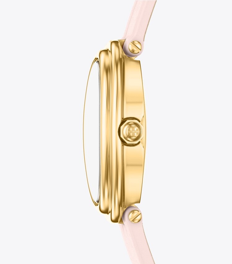 Tory Burch designer montres bracelet Montre ovale dans PINK MOTHER-OF-PEARL/PINK FAUX CROC/GOLD de côté