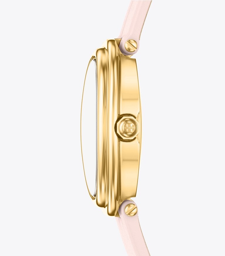 Tory Burch designer montres bracelet Montre ovale dans PINK MOTHER-OF-PEARL/PINK FAUX CROC/GOLD de côté