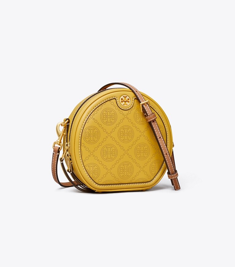 Tory Burch diseñador bolsos bandolera Moon perforado con monograma de T en Golden Sunset ángulo