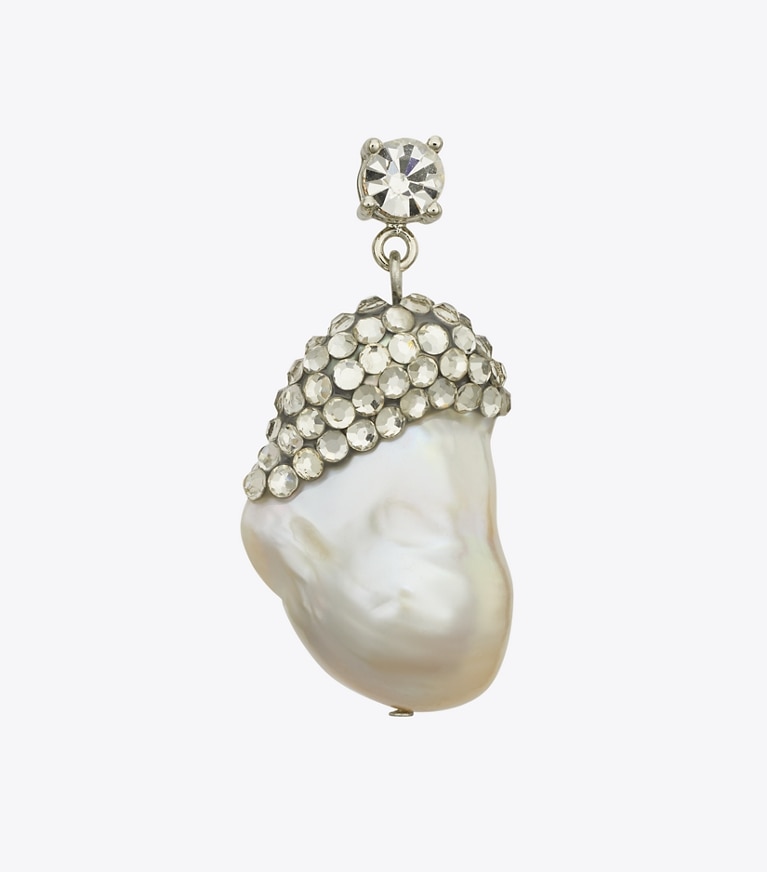 Tory Burch designer earrings Moondance Crystal and Pearl Drop Earrings in Ivory / Crystal front