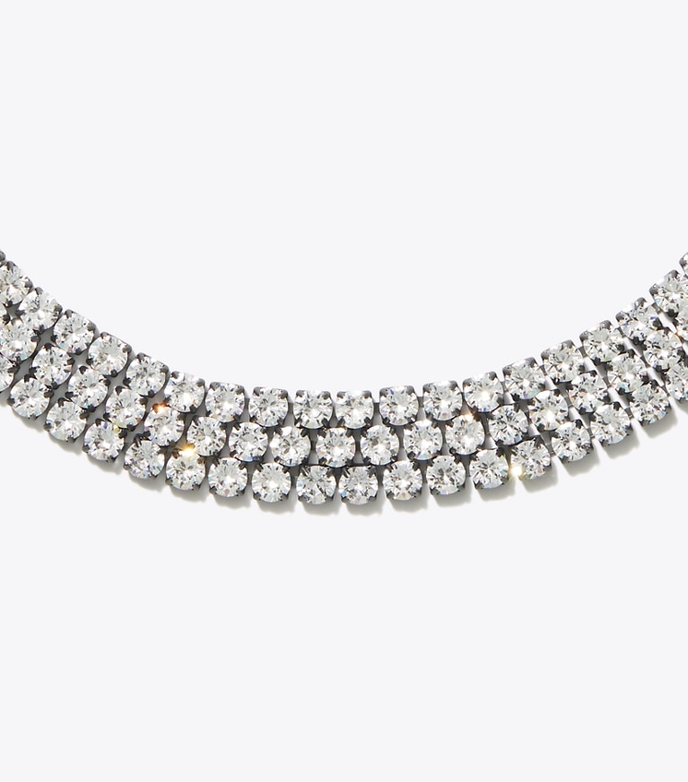Tory Burch designer necklaces Moondance Crystal Pearl Necklace in Hematite / Crystal / Cream detail