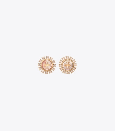 Tory Burch designer orecchini Moondance Crystal Stud Earrings in Tory Gold / Pink front