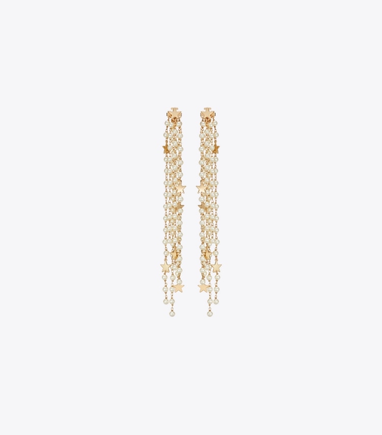 Tory Burch designer earrings Moondance Front Back Pearl Earrings in Tory Gold / Cream front